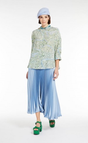 Blusas Max Mara Printed Silk Verdes | MMR593606