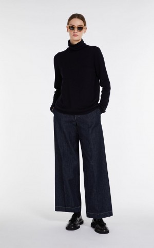 Calça Max Mara Wide Denim Azul Marinho | MMR593821