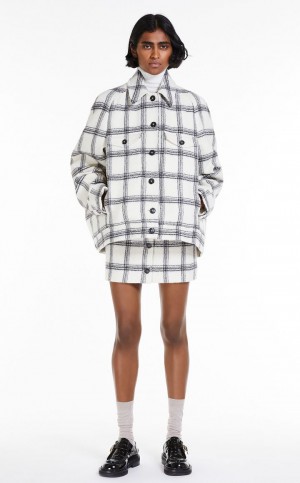 Casacos Max Mara Chequered Wool Heavy Jacket Branco | MMR593829