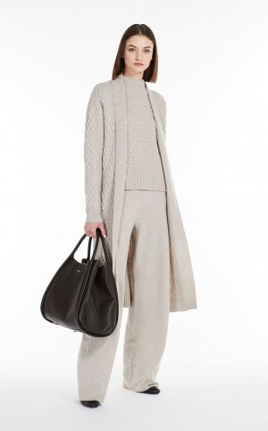 Casacos Max Mara Wool And Cashmere Yarn Maxi Cardigan Bege | MMR593849