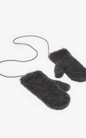 Luvas Max Mara Mittens In Teddy Fabric Cinzentas Escuro | MMR594230