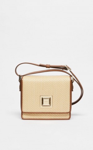 MM Bag Max Mara In Leather And Woven Fabric Bege | MMR594120