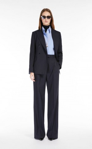 Suit Max Mara Pinstripe Wool-blend Azul Marinho | MMR593493