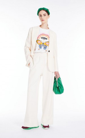 T-shirt Max Mara Jersey With Print And Embroidery Branco | MMR593649