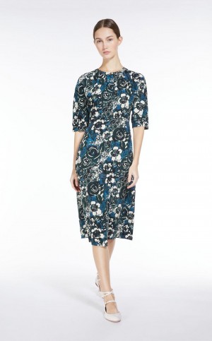 Vestidos Max Mara Printed Crepe De Chine Verdes | MMR593388