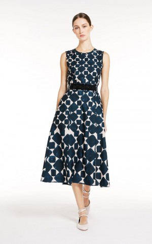 Vestidos Max Mara Printed Poplin Azul Marinho | MMR593408