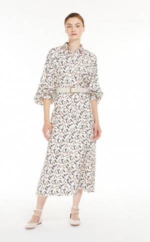 Vestidos Max Mara Printed Silk Shirt Branco Pretas | MMR593346