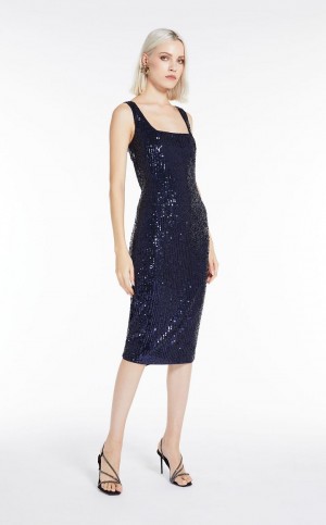 Vestidos Max Mara Sequinned Sheath Azul Marinho | MMR593327