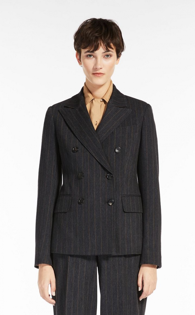 Blazers Max Mara Double-breasted In Pinstriped Jersey Cinzentas Escuro | MMR594070