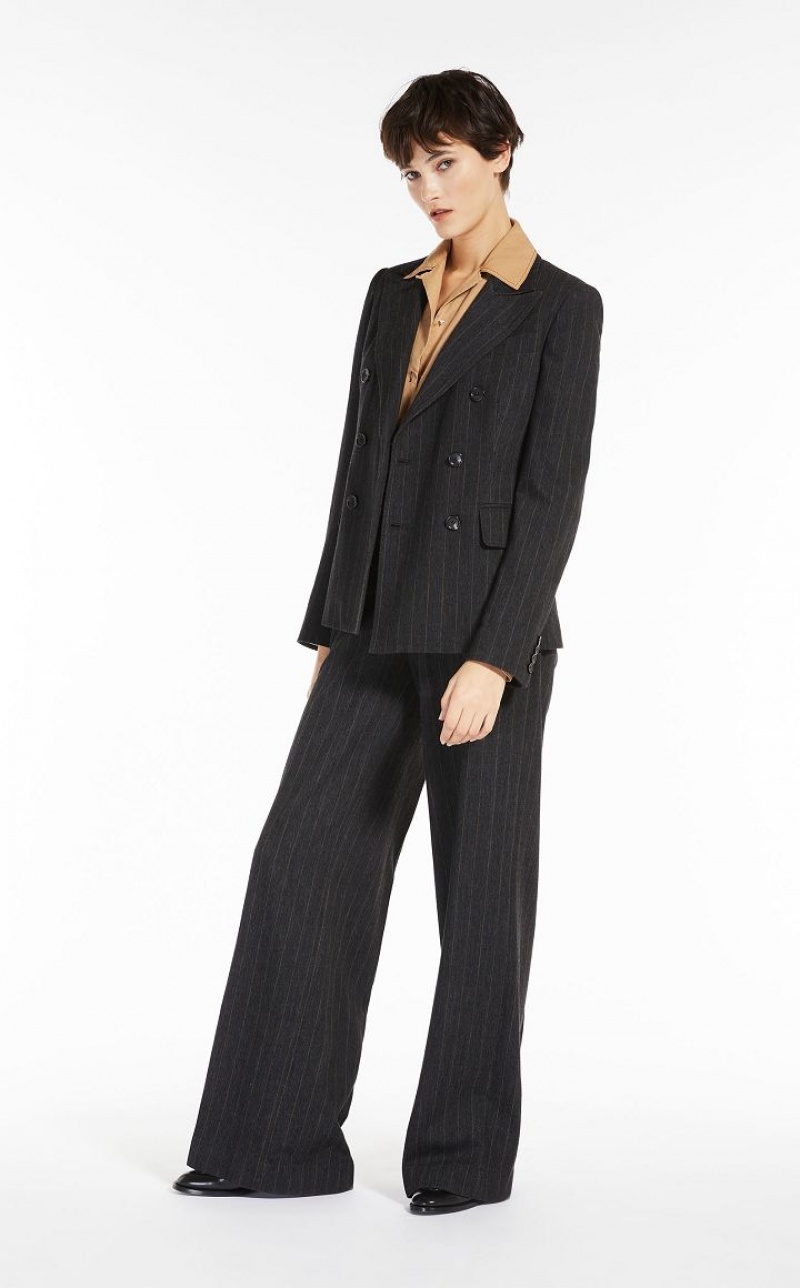 Blazers Max Mara Double-breasted In Pinstriped Jersey Cinzentas Escuro | MMR594070