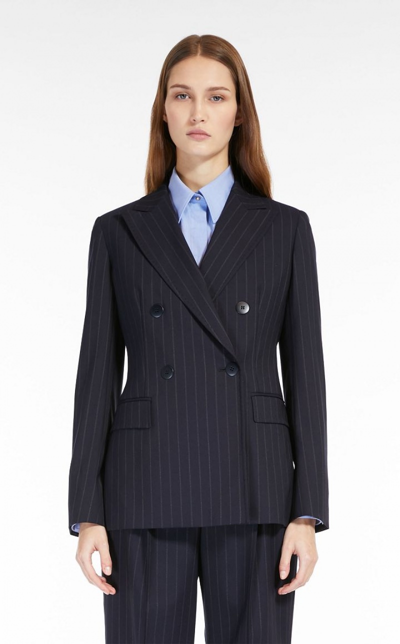 Blazers Max Mara Pinstripe Wool-blend Azul Marinho | MMR594069