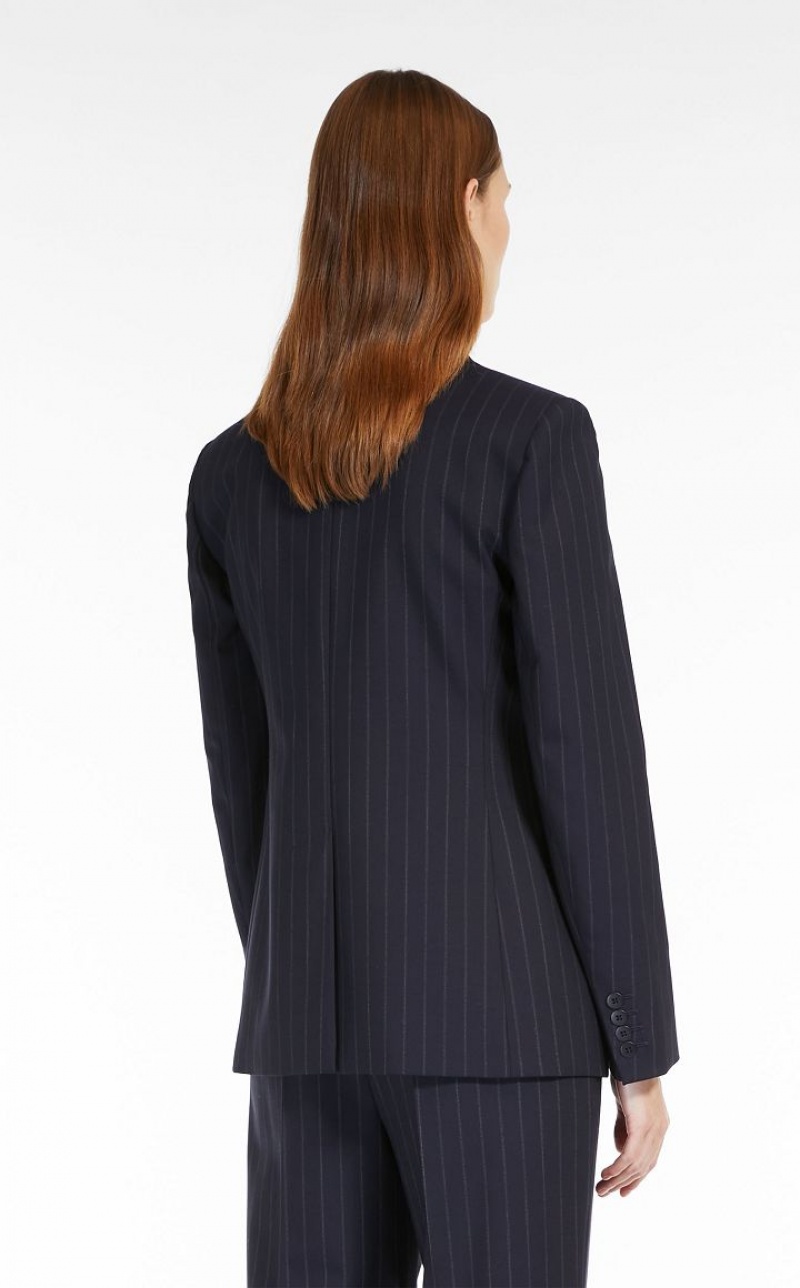 Blazers Max Mara Pinstripe Wool-blend Azul Marinho | MMR594069