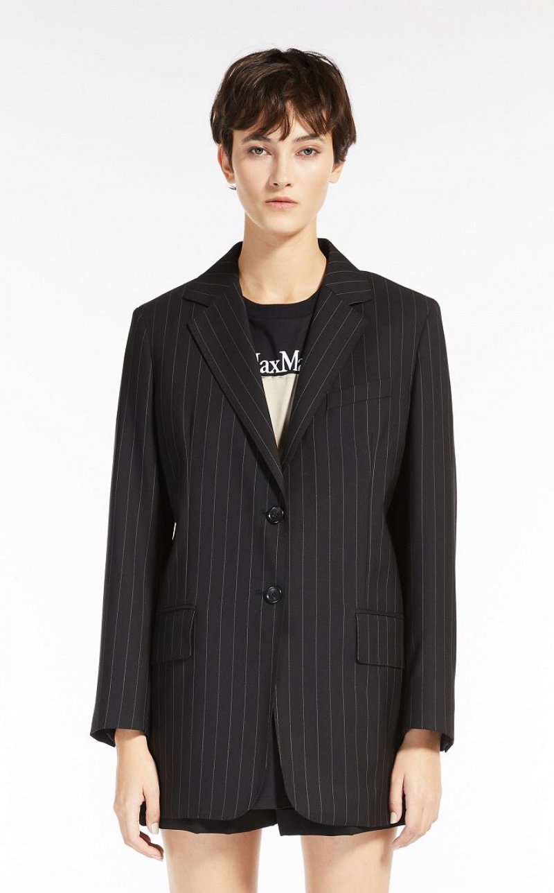 Blazers Max Mara Single-breasted In Pinstriped Wool Pretas | MMR594060