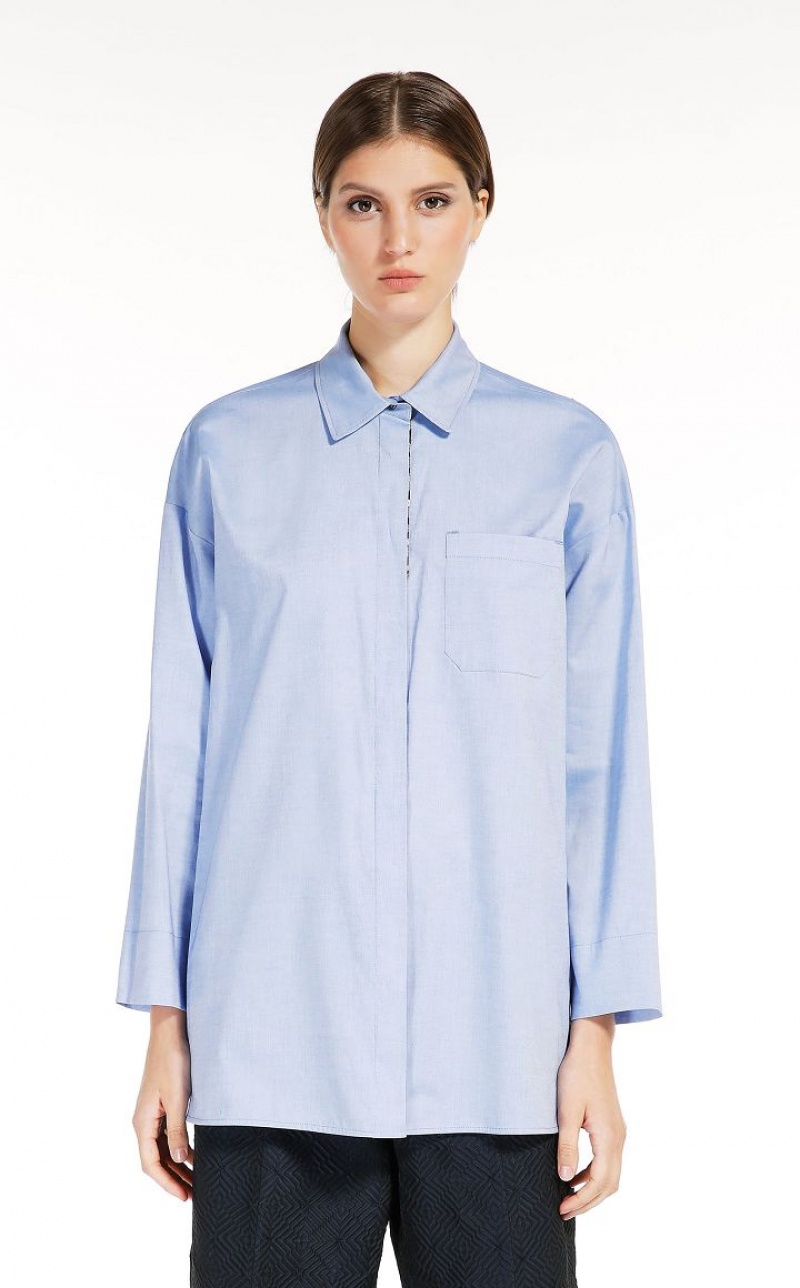 Blusas Max Mara Cotton Oxford Luz Azuis | MMR593614