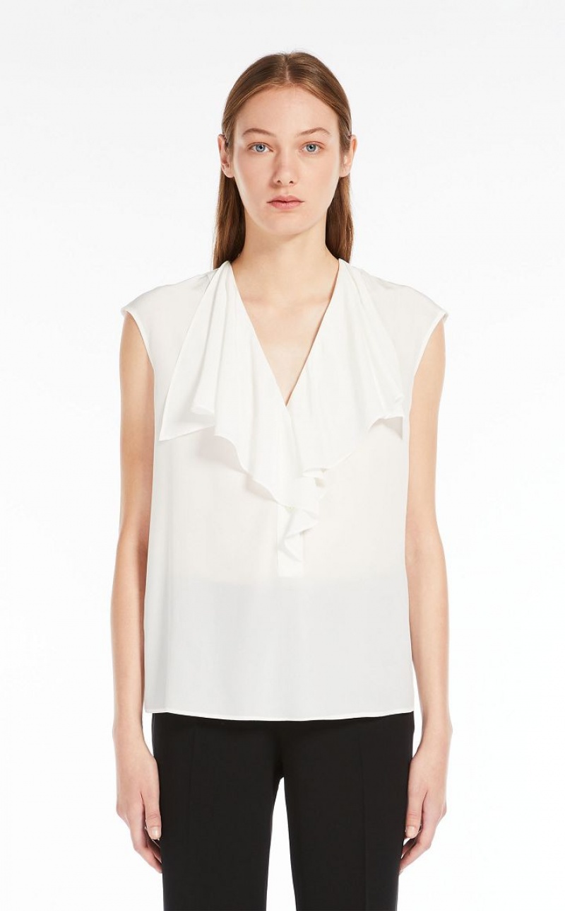 Blusas Max Mara Crepe De Chine Ruffle Branco | MMR593580