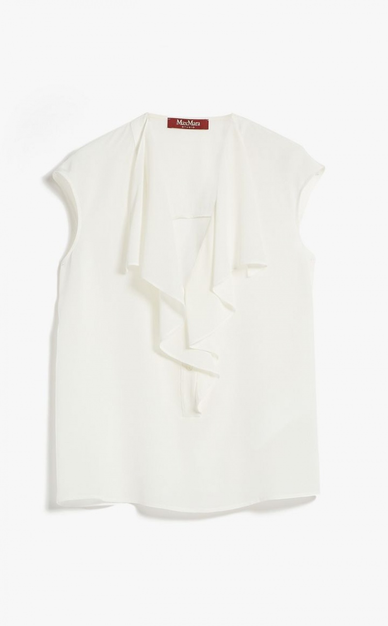 Blusas Max Mara Crepe De Chine Ruffle Branco | MMR593580