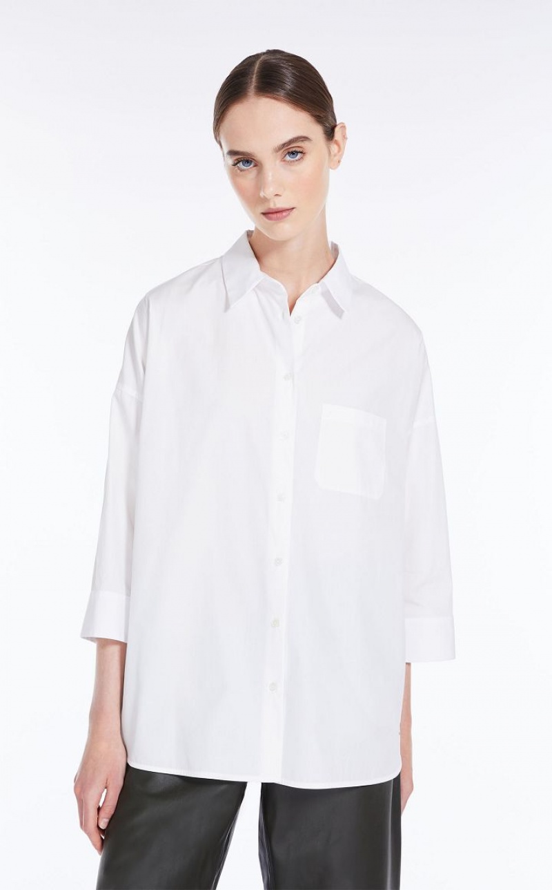 Blusas Max Mara Loose In Striped Poplin Branco | MMR593594