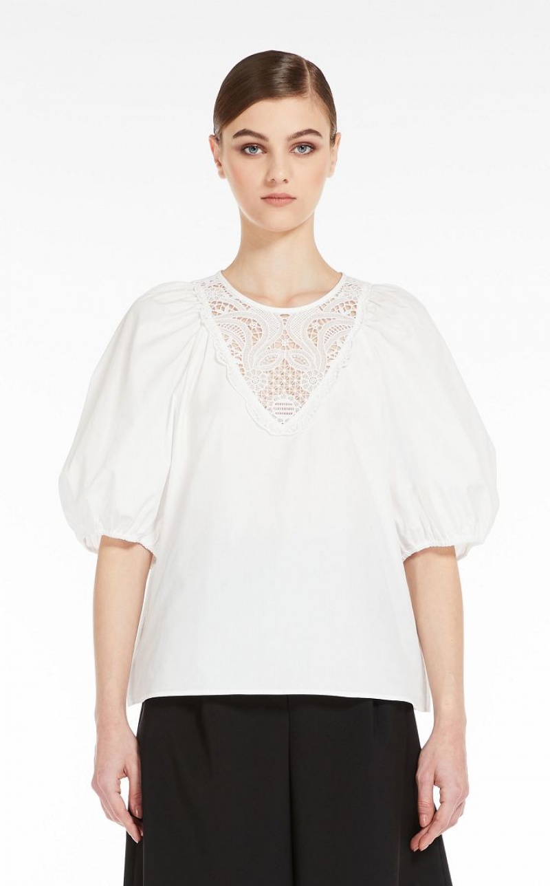 Blusas Max Mara Poplin With Embroidery Branco | MMR593616