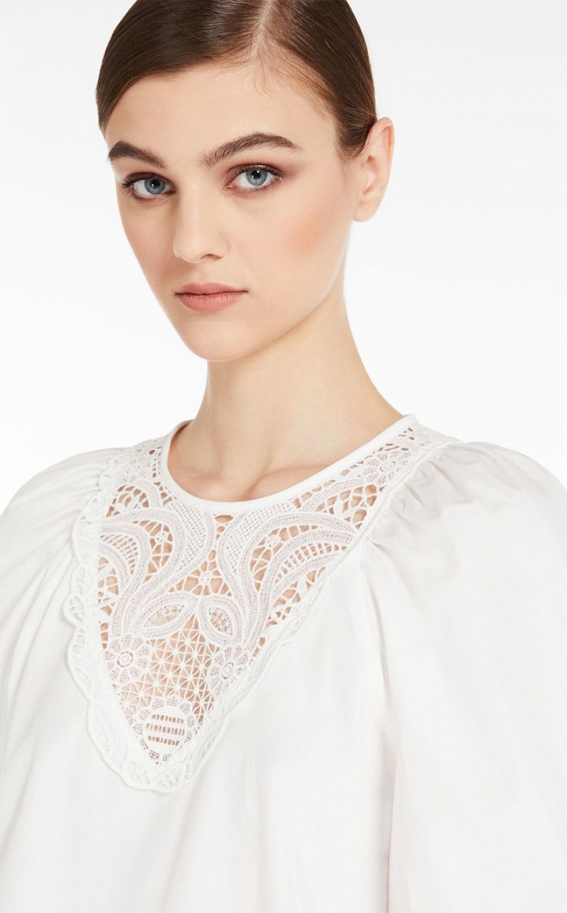 Blusas Max Mara Poplin With Embroidery Branco | MMR593616