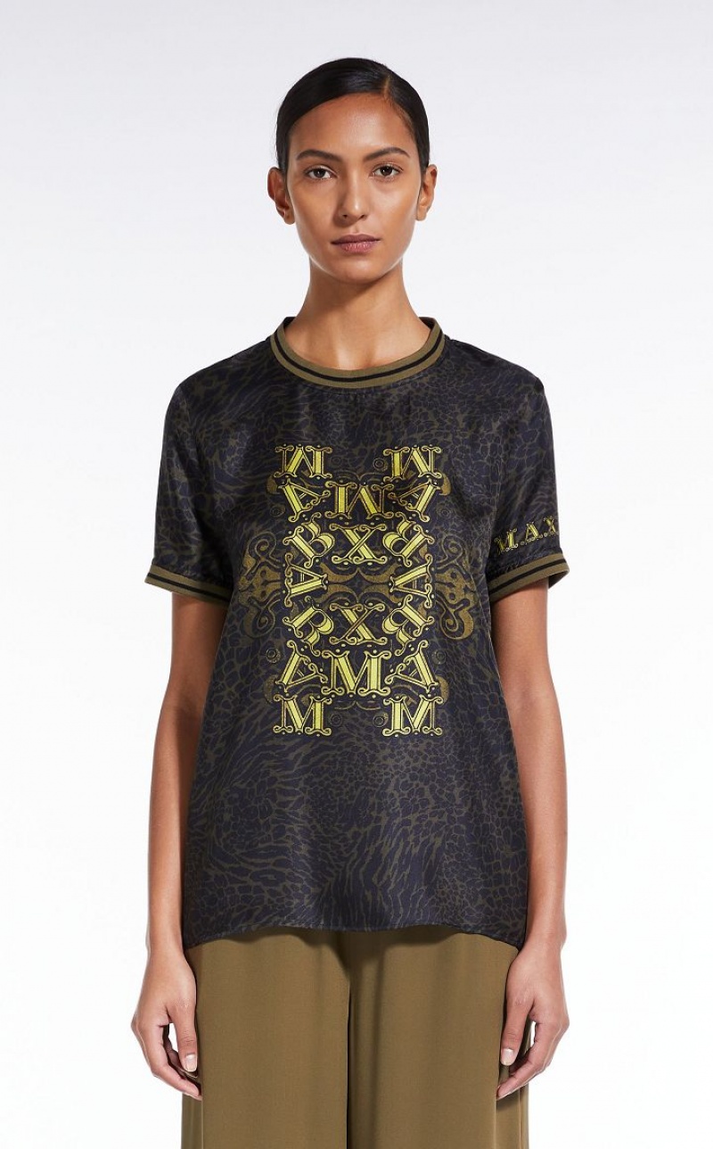 Blusas Max Mara Printed Silk Twill Pretas | MMR593589