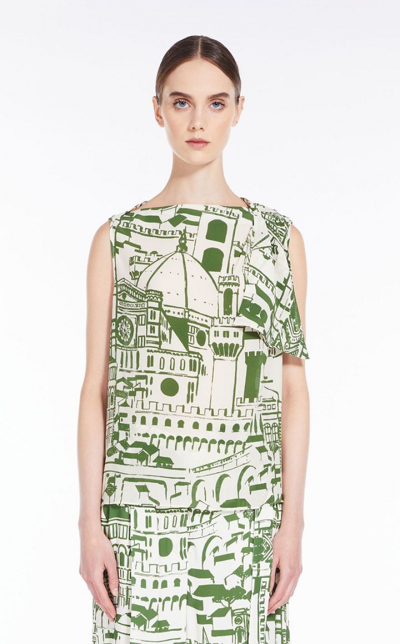 Blusas Max Mara Printed Silk Verdes | MMR593592