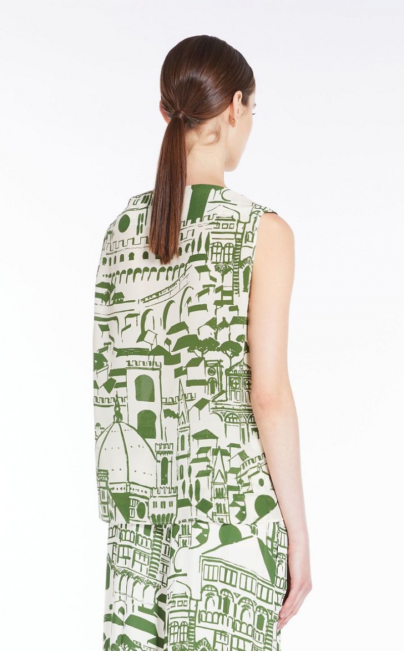 Blusas Max Mara Printed Silk Verdes | MMR593592