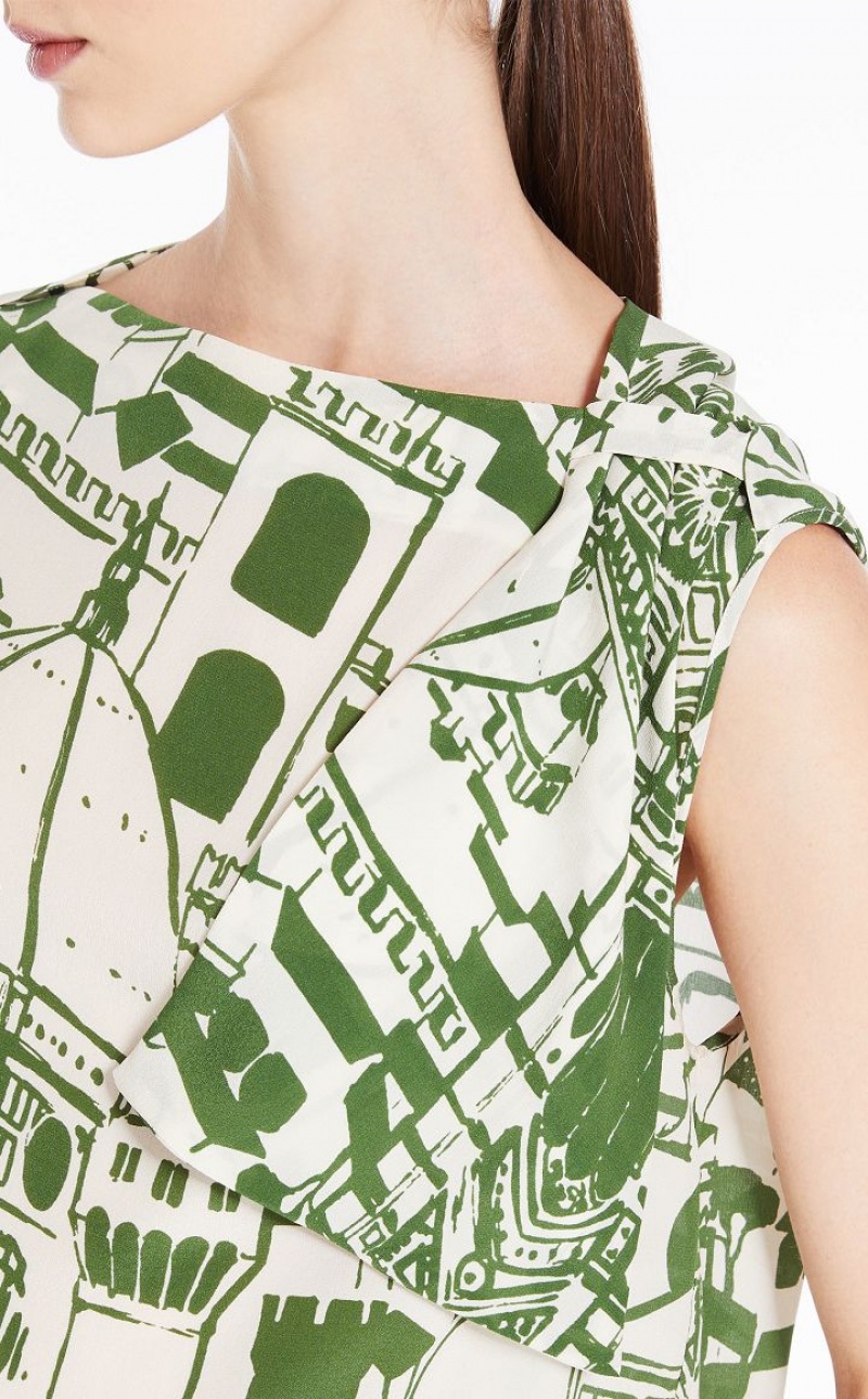 Blusas Max Mara Printed Silk Verdes | MMR593592