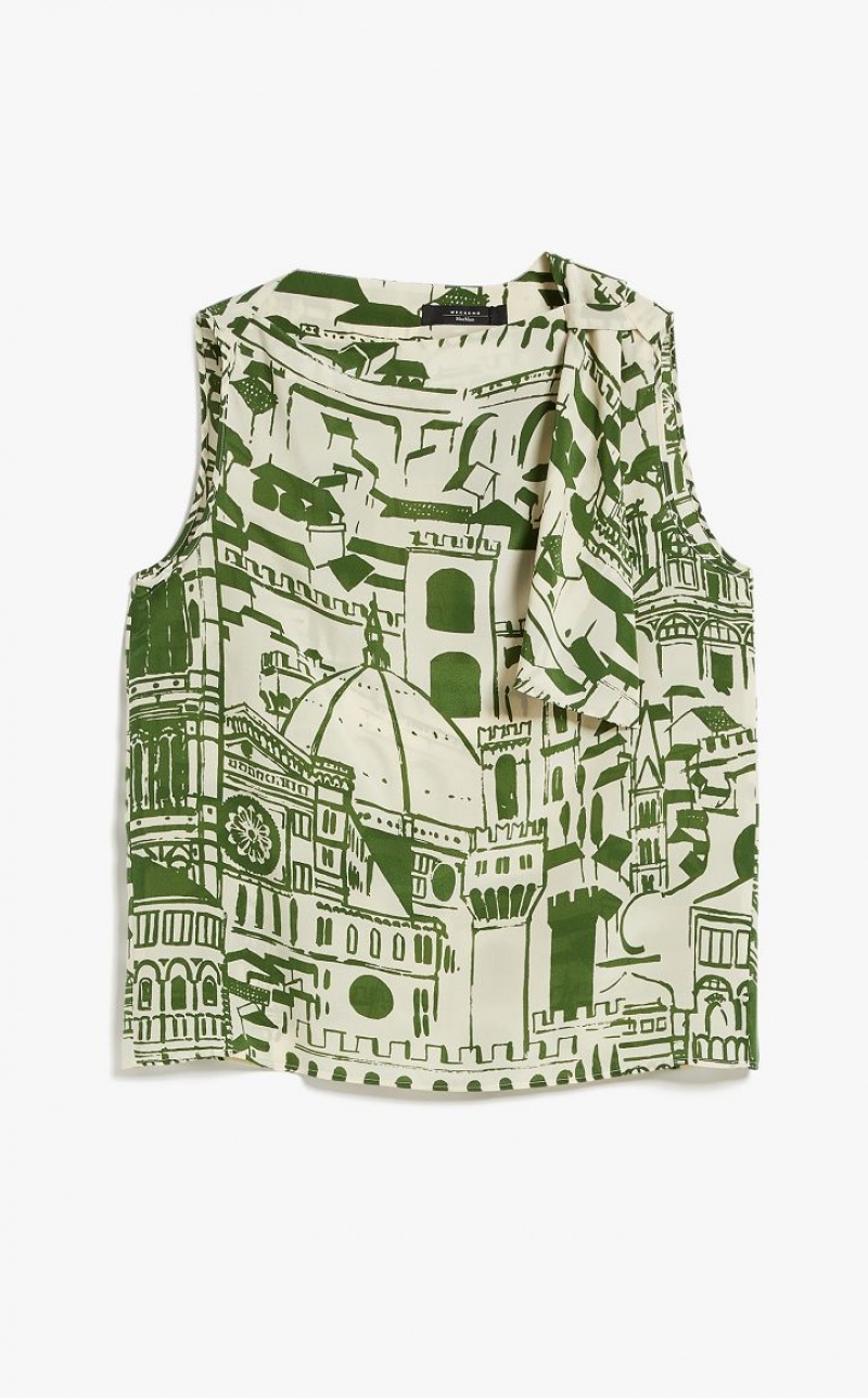 Blusas Max Mara Printed Silk Verdes | MMR593592