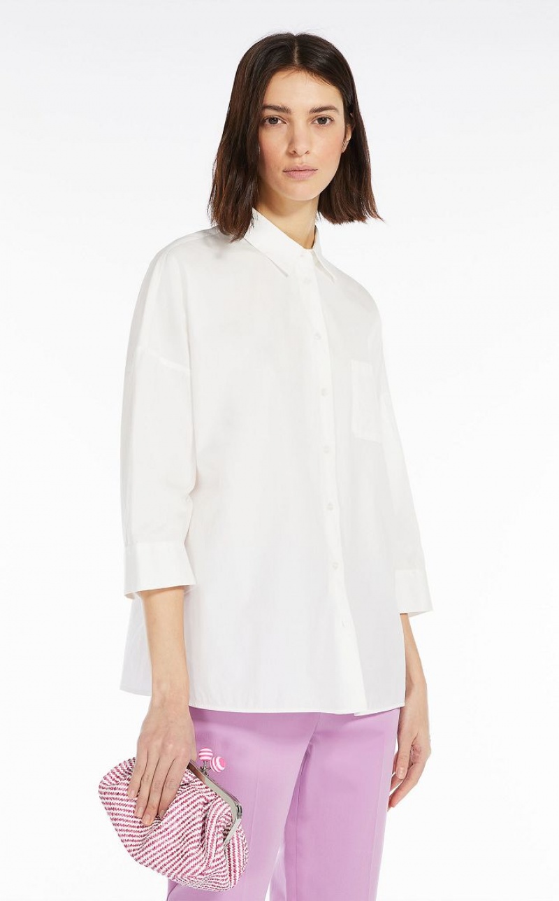 Blusas Max Mara Shirt In Organic Cotton Poplin Branco | MMR593617