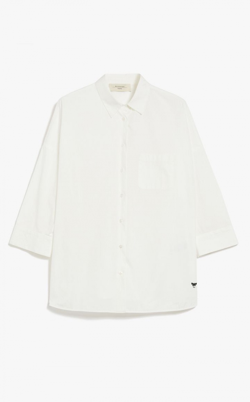 Blusas Max Mara Shirt In Organic Cotton Poplin Branco | MMR593617