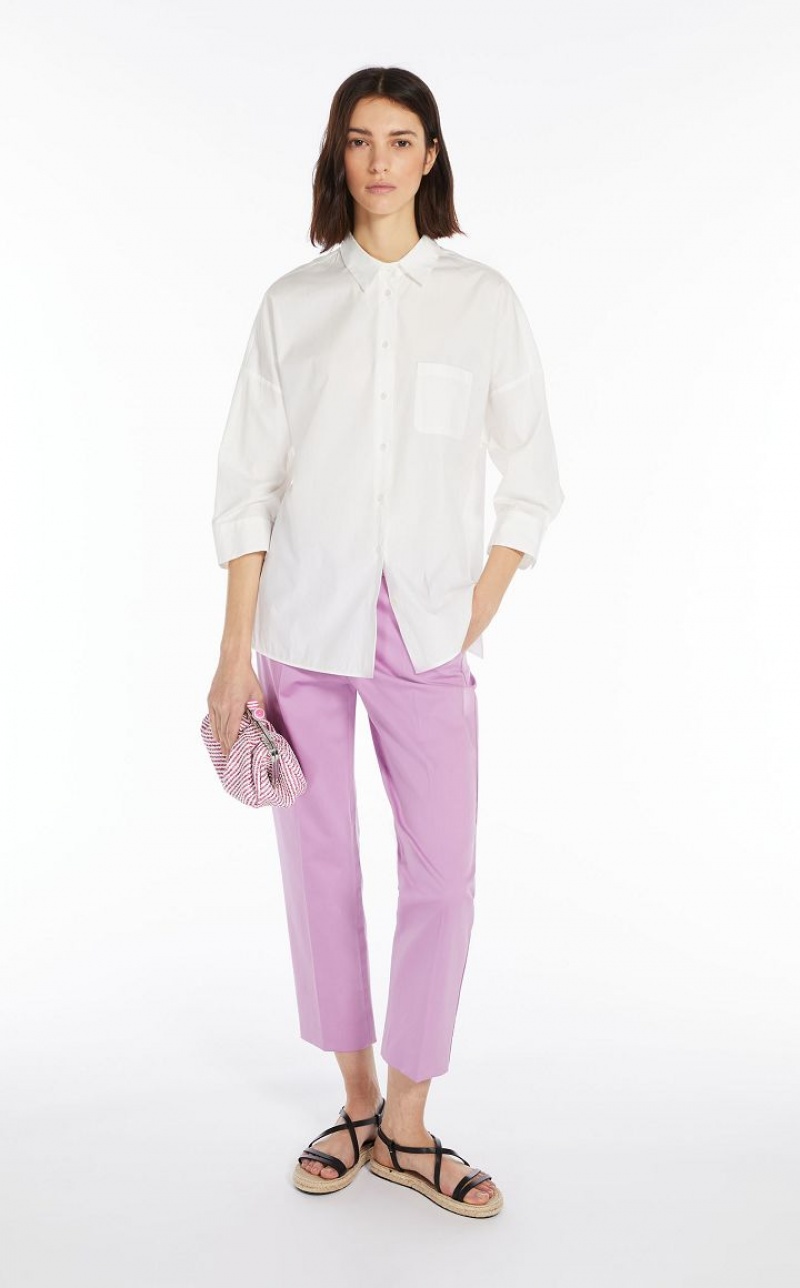 Blusas Max Mara Shirt In Organic Cotton Poplin Branco | MMR593617