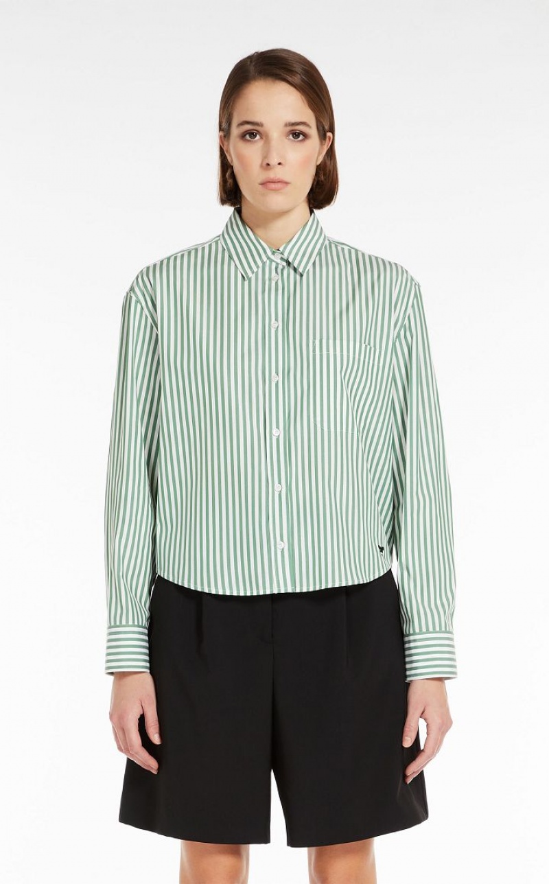 Blusas Max Mara Striped Cotton Verdes | MMR593610