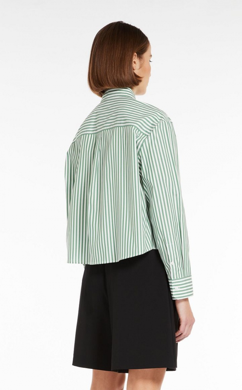 Blusas Max Mara Striped Cotton Verdes | MMR593610