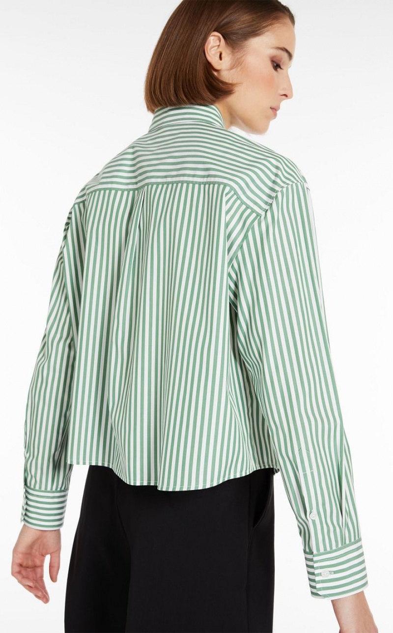 Blusas Max Mara Striped Cotton Verdes | MMR593610