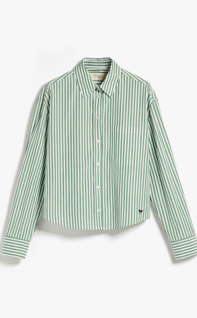 Blusas Max Mara Striped Cotton Verdes | MMR593610