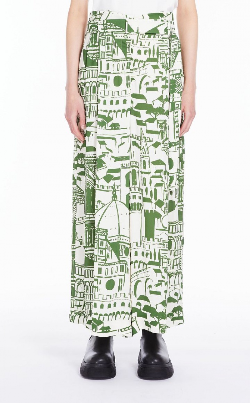 Calça Max Mara Flowing In Printed Georgette Verdes | MMR593792