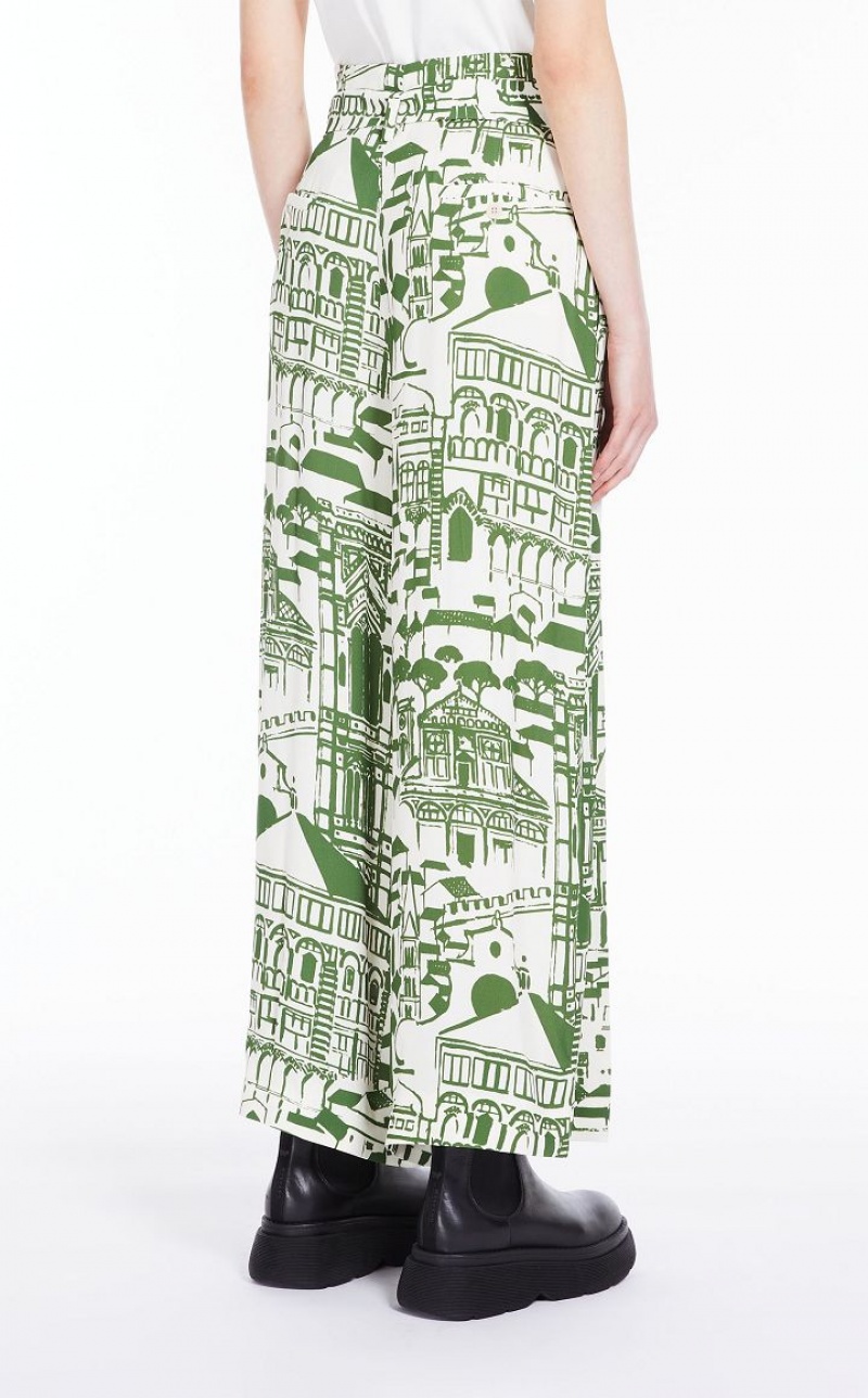 Calça Max Mara Flowing In Printed Georgette Verdes | MMR593792