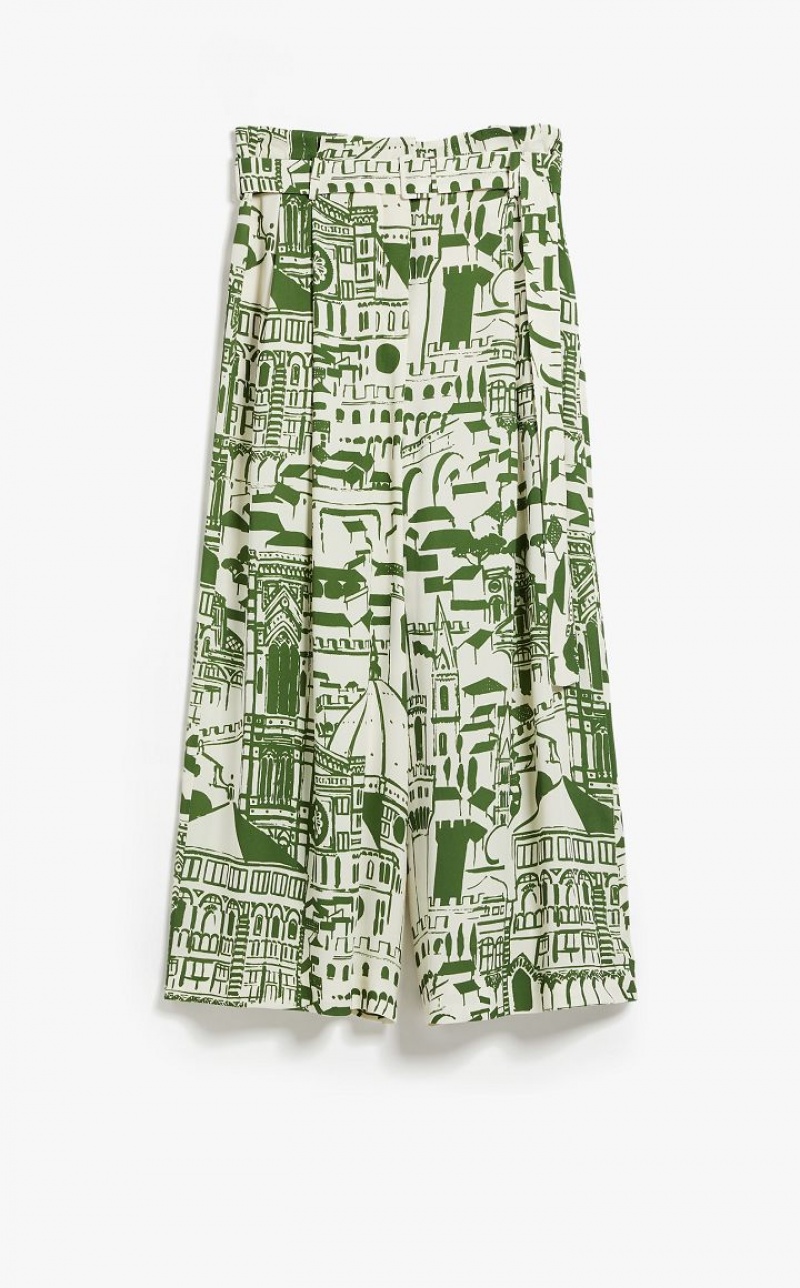 Calça Max Mara Flowing In Printed Georgette Verdes | MMR593792