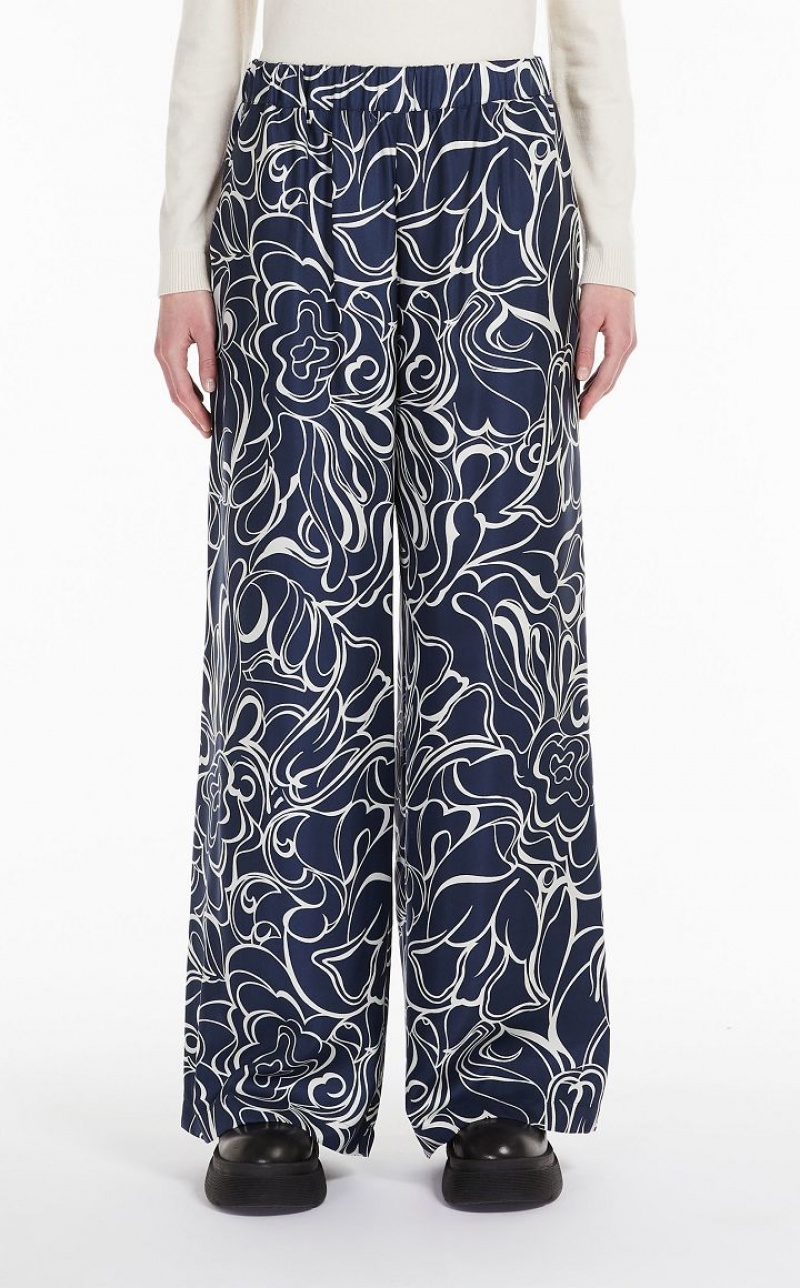 Calça Max Mara Printed Silk Azul Marinho | MMR593802