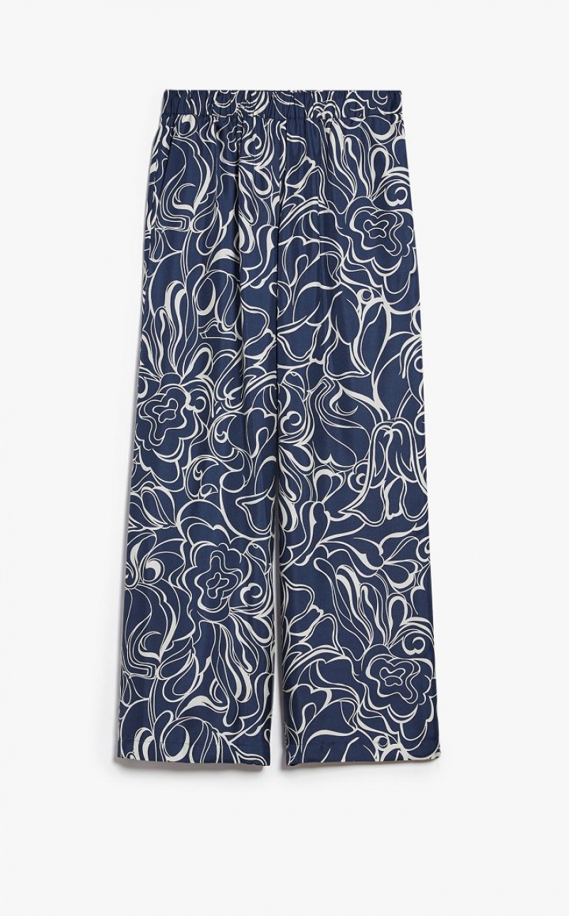 Calça Max Mara Printed Silk Azul Marinho | MMR593802