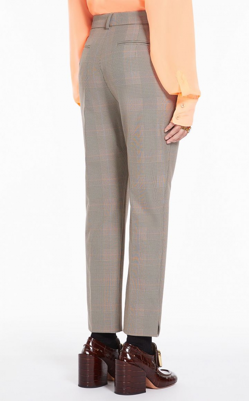 Calça Max Mara Straight In A Plain-weave Check Fabric Bege | MMR593760