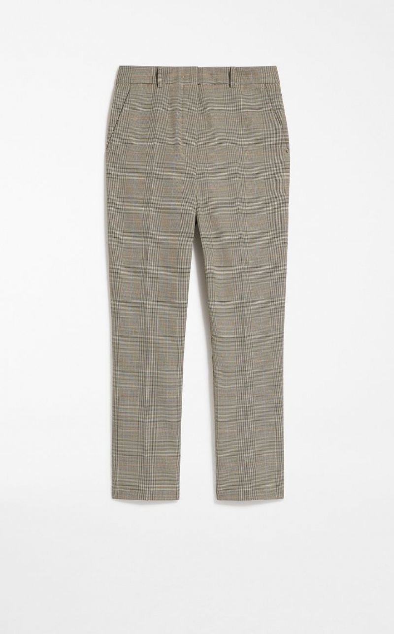 Calça Max Mara Straight In A Plain-weave Check Fabric Bege | MMR593760