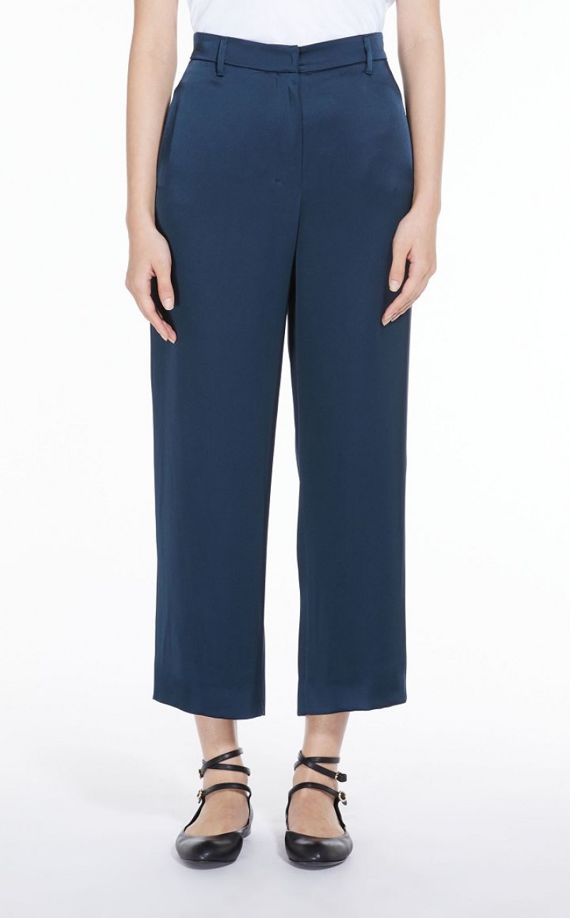 Calça Max Mara Viscose-blend Satin Azul Marinho | MMR593782