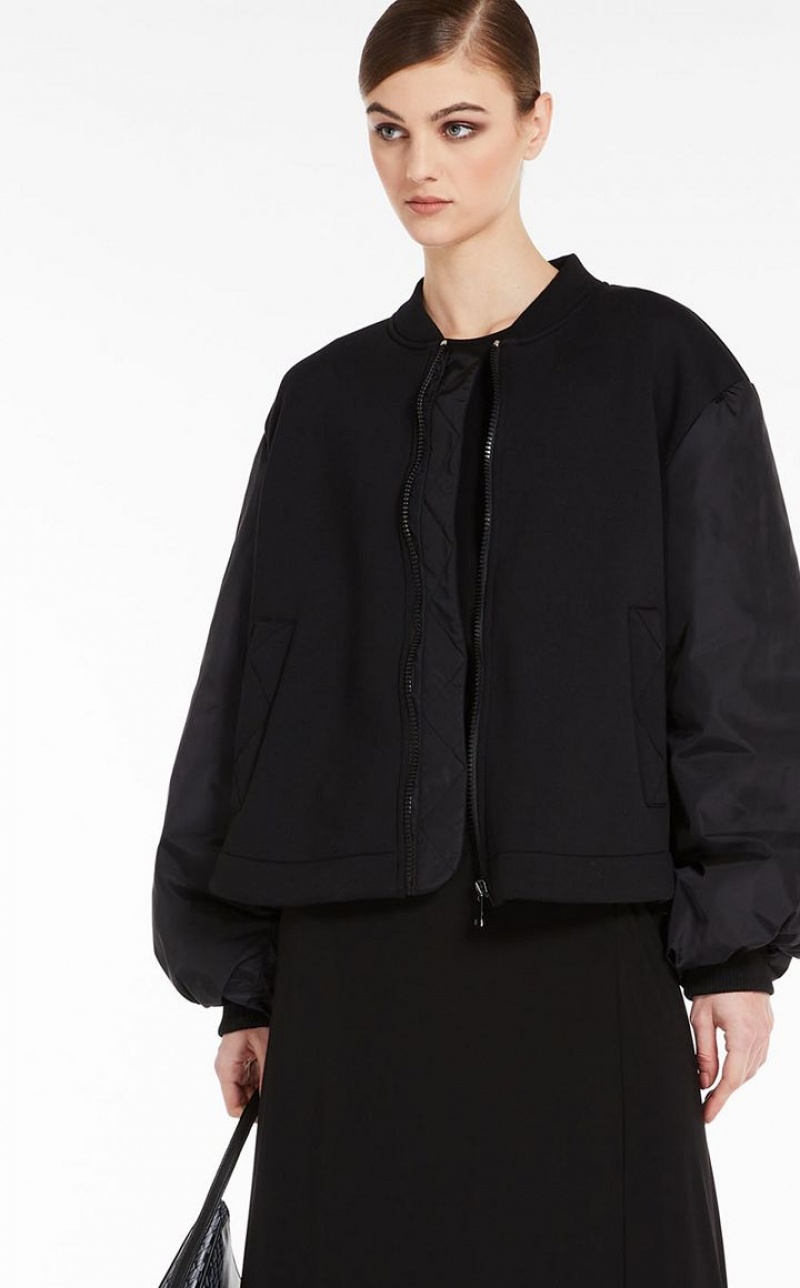 Casacos Max Mara Flared Jersey Bomber Pretas | MMR594042