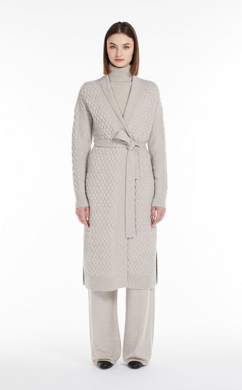 Casacos Max Mara Wool And Cashmere Yarn Maxi Cardigan Bege | MMR593849