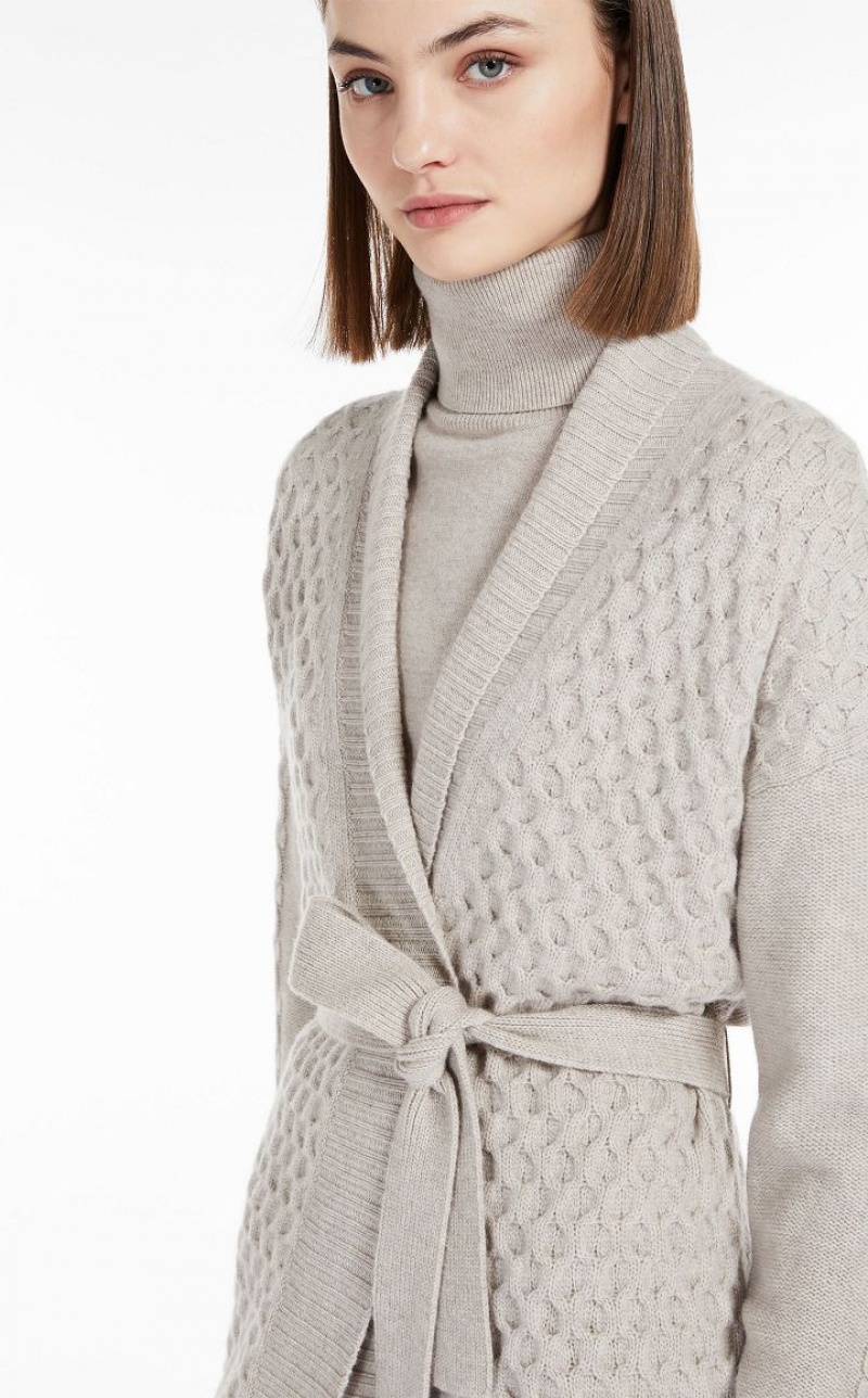 Casacos Max Mara Wool And Cashmere Yarn Maxi Cardigan Bege | MMR593849