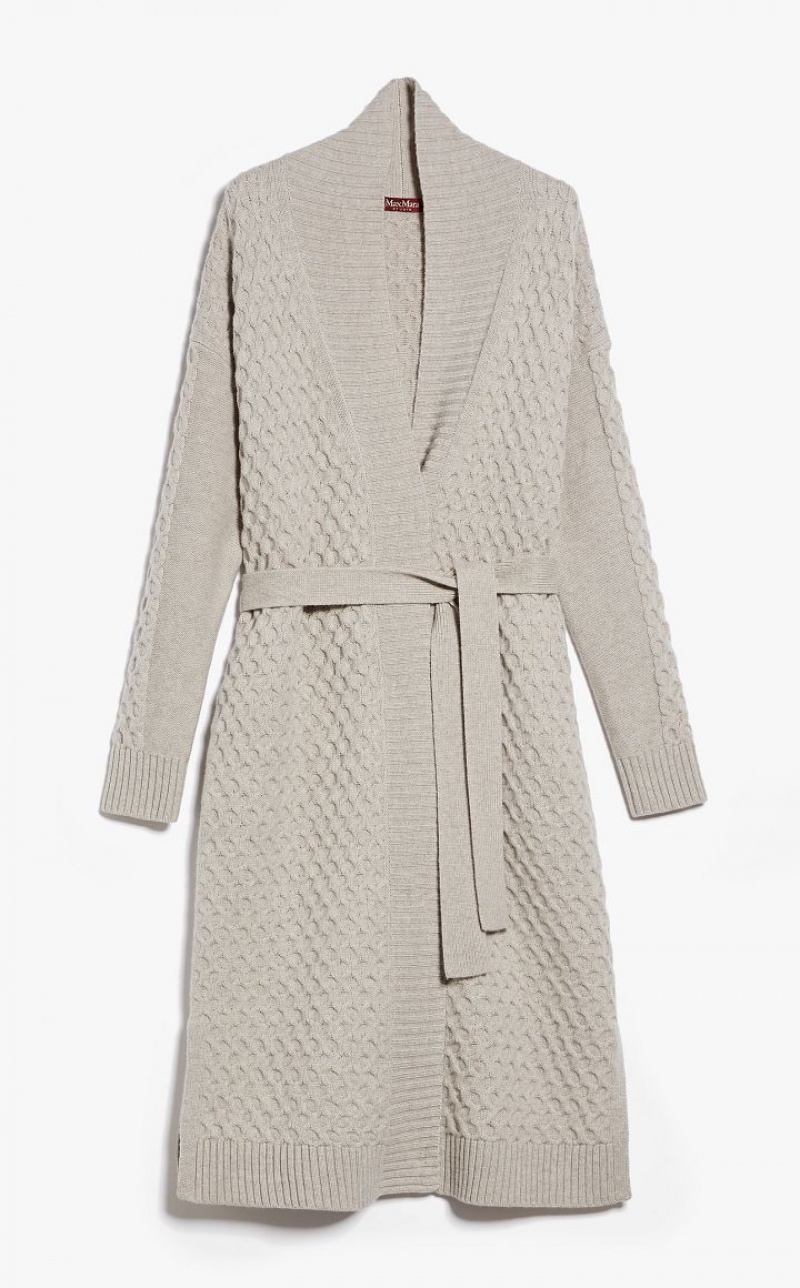 Casacos Max Mara Wool And Cashmere Yarn Maxi Cardigan Bege | MMR593849