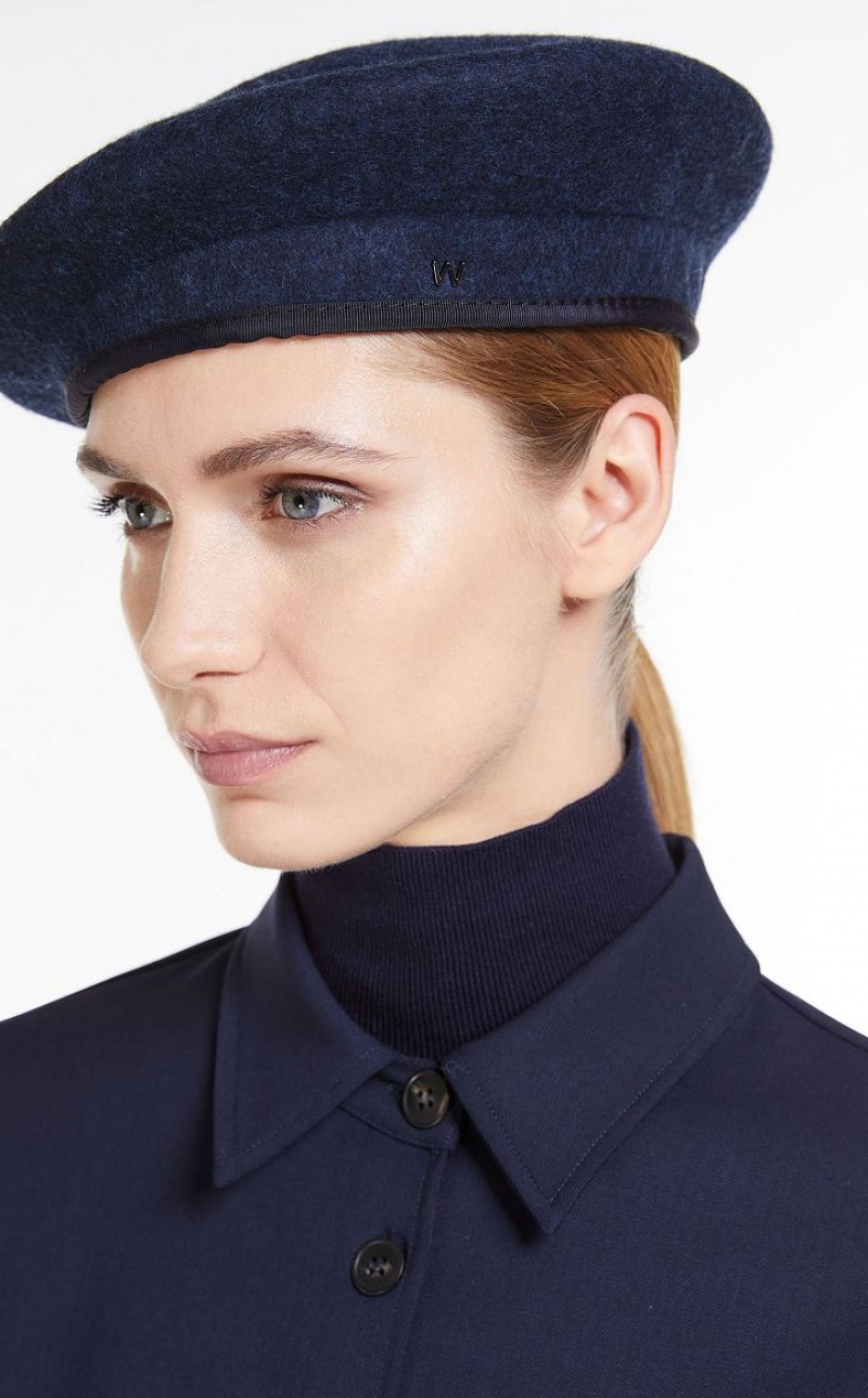 Chapeus Max Mara Wool Felt Beret Azul Marinho | MMR594321