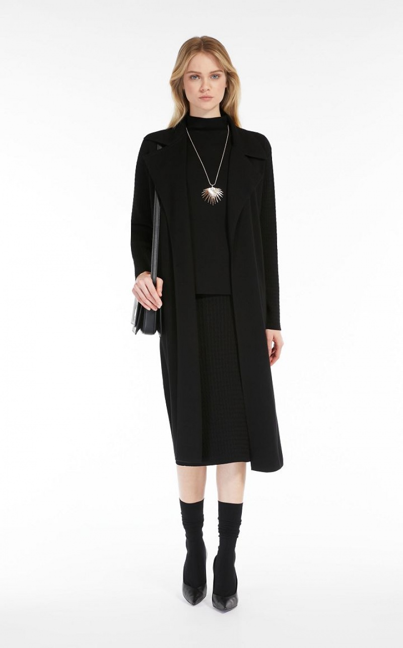 Knitwear Max Mara Belt-adorned Long Heavy Jacket Pretas | MMR593433