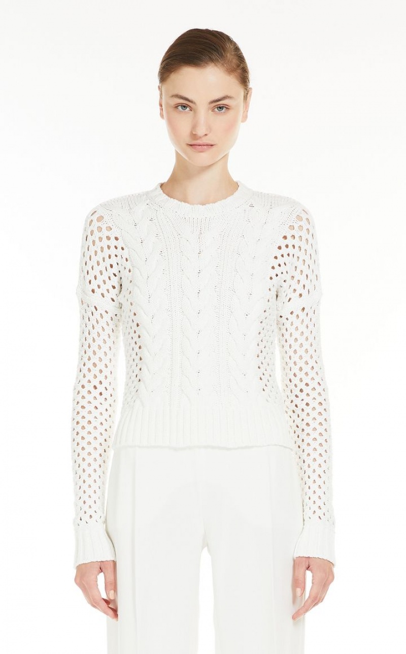 Knitwear Max Mara Cable Cotton Branco | MMR593431